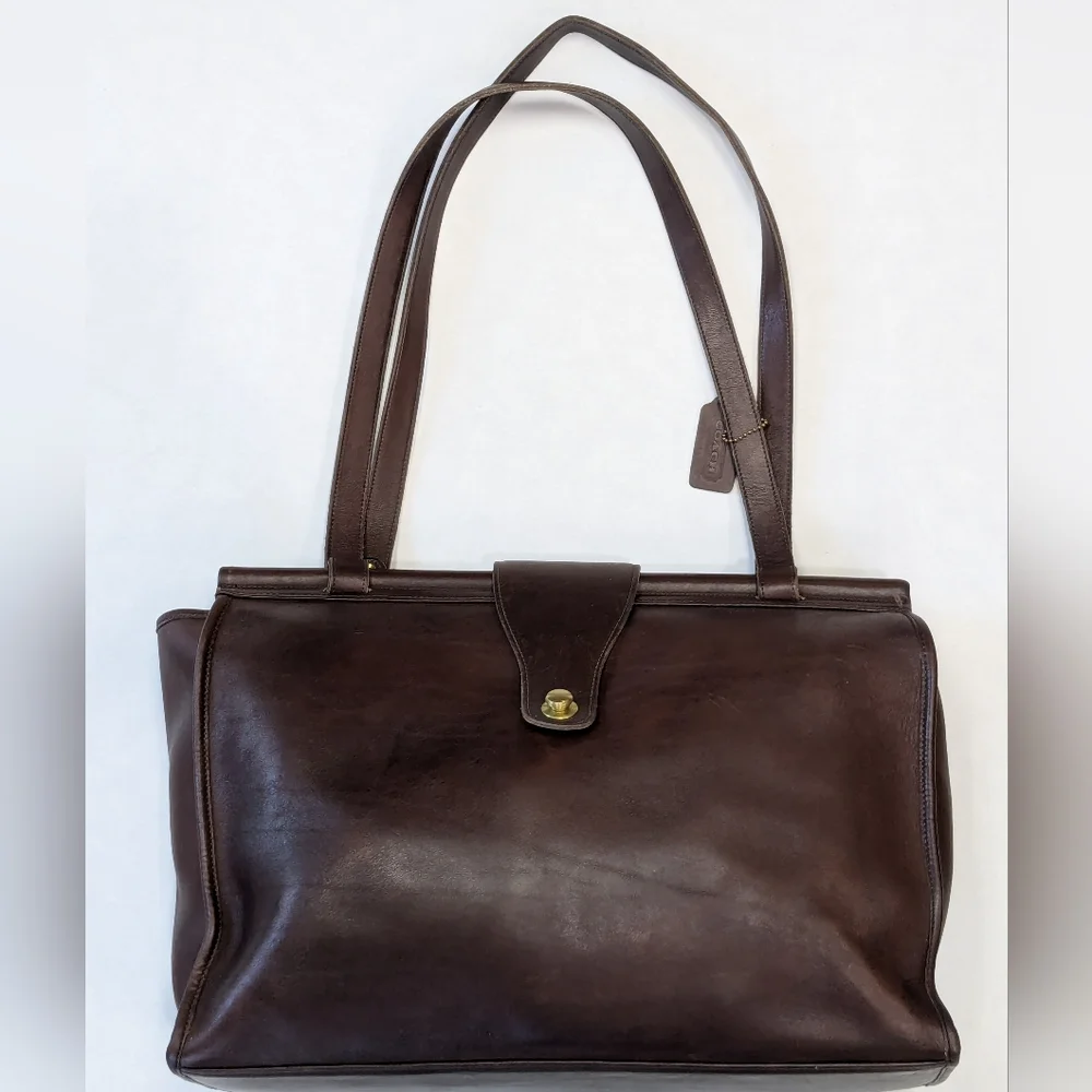 Vintage Coach Brown Leather Tote Bag - Picture 1 of 16